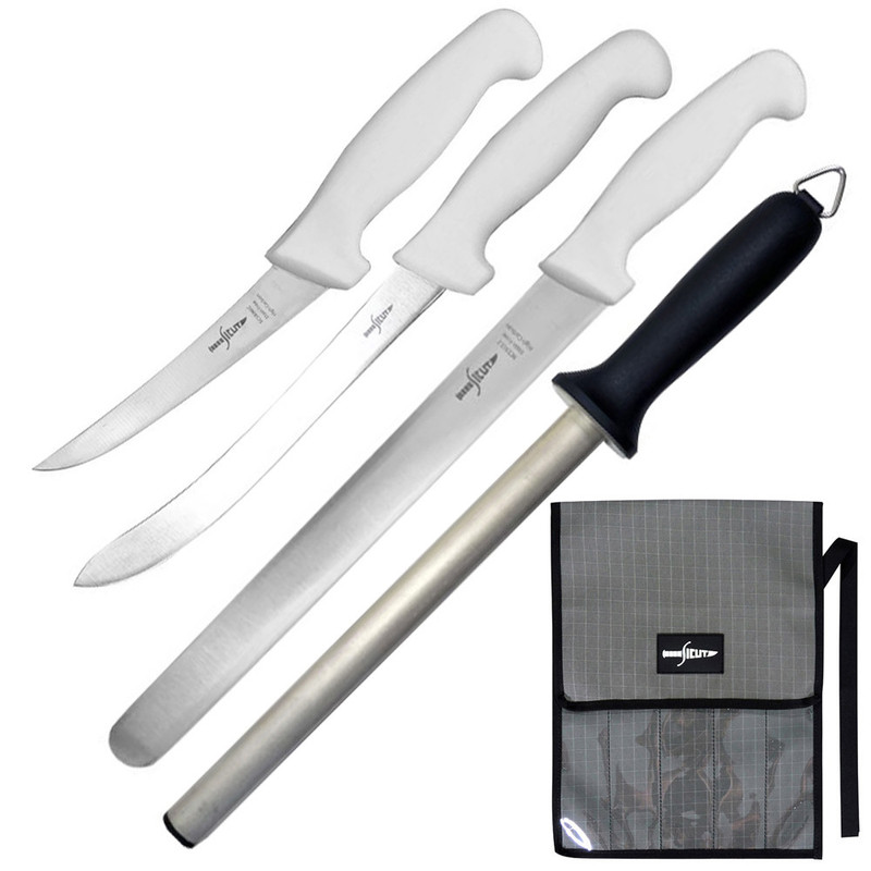 Sicut 4 Piece White Handle Diamond Fisherman Knife Set