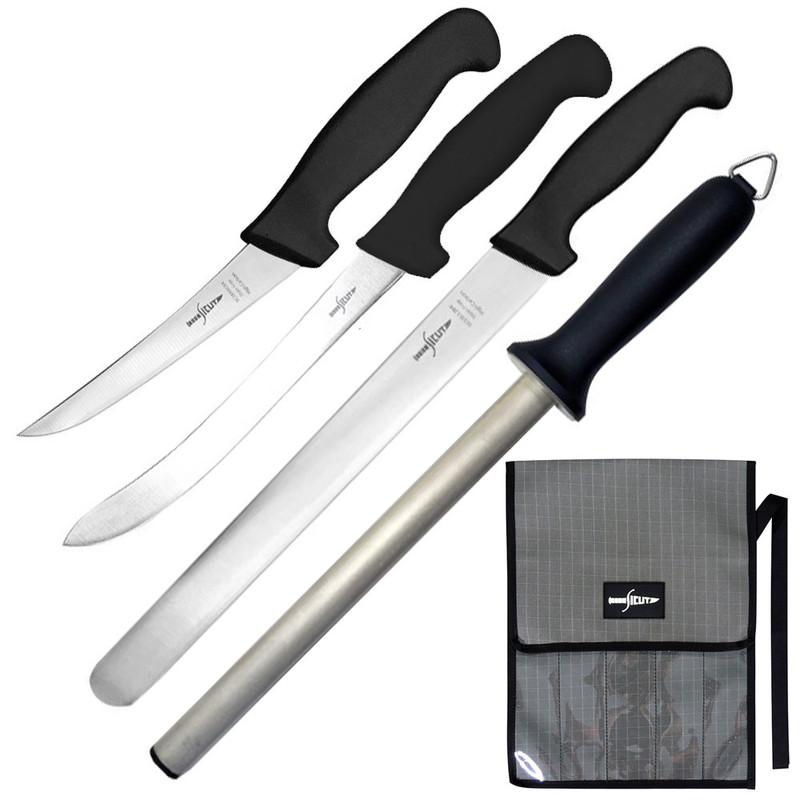 Sicut 4 Piece Black Handle Diamond Fisherman Knife Set