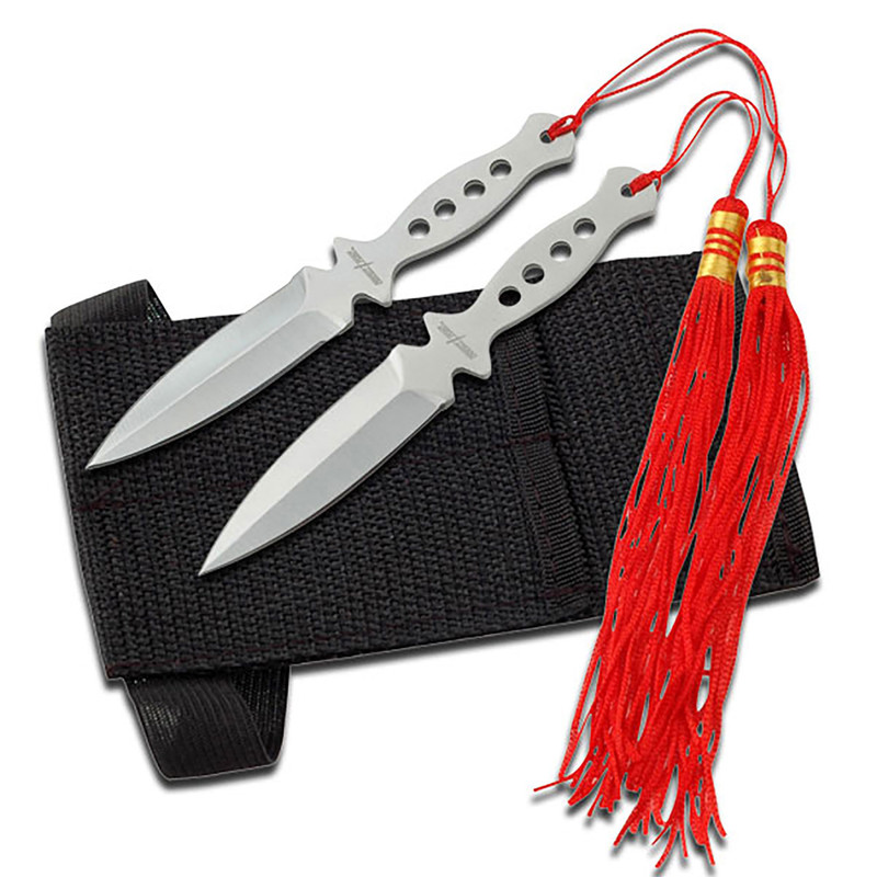 Perfect Point Red Tassel Throwing Knives 2 Pack