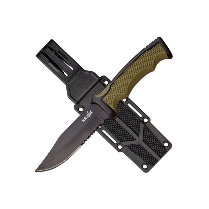 Survivor Partially Serrated Tan Fixed Knife