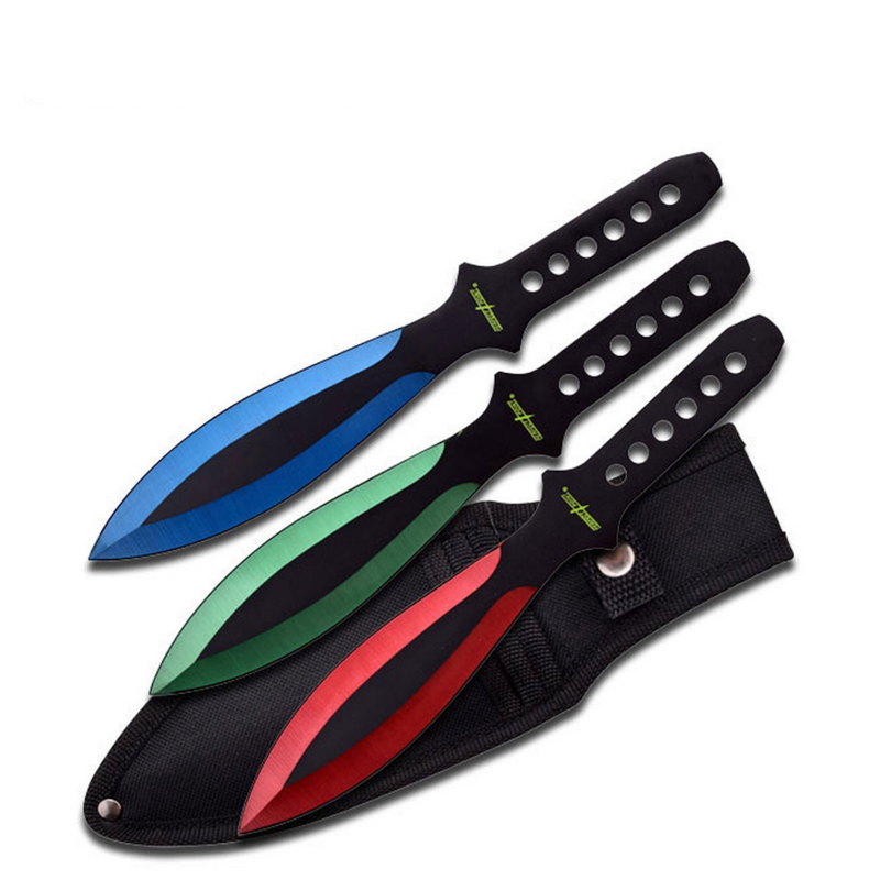 Perfect Point Blue Green & Red Throwing Knives - 3 Pack 