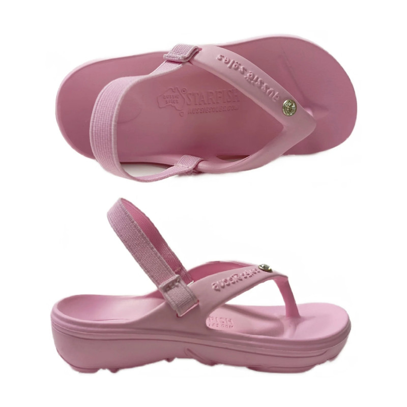 Aussie Soles Kids Starfish Thongs - Pink with Diamante