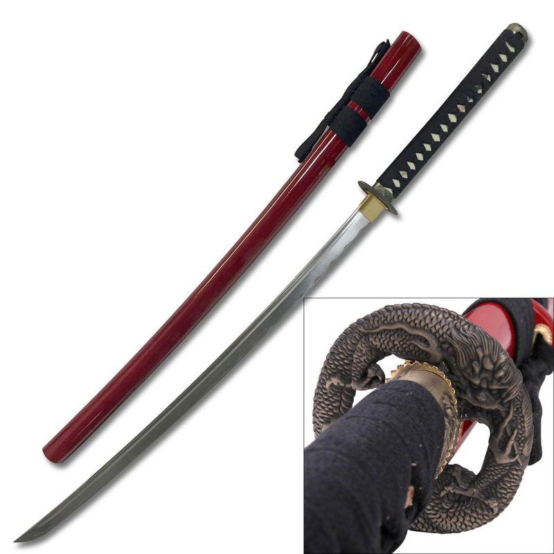 Ten Ryu Handmade Dragon Samurai Sword - Red