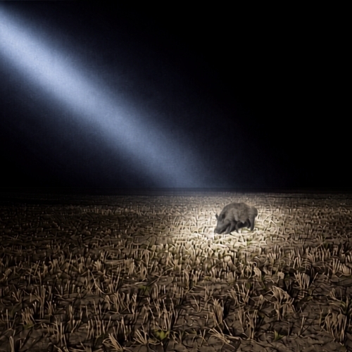 Spotlight beam confirming the target