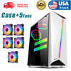 Usa Pc Case+5Fans Gaming Computer Case Atx/Matx/Itx Mid Tower Case, Side Panel