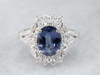 Sapphire Diamond Halo Engagement Ring