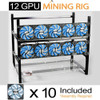 12 Gpu Mining Case Rig Frame With 10 Fans Aluminum Stackable Open Air