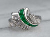 Platinum Emerald and Diamond Cocktail Ring