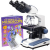 40X-2500X Led Lab Binocular Compound Microscope + Book + 25 Prepared Slides