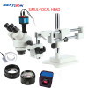 Luckyzoom 3.5X-90X Simul-Focal Double Boom Stand Trinocular Stereo Zoom Microscope 14MP HDMI Camera 144pc Ring Light Microscopio