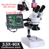 Continuous zoom 3.5 90x HD Stereo trinocular Microscope + USB HDMI VGA camera 1/3 adapter + 8-inch LCD + 56 LED Light + 0.5X 2X