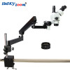 Lucky Zoom Brand 7X-90X Trinocular Stereo Microscope Articulating Arm Pillar Clamp Stand Microscope Soldering Microscopio Repair