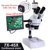 Continuous zoom 7x-45x HD digital Stereo trinocular Microscope + USB HDMI VGA camera + 8-inch LCD + LED Upper/Lower Light source