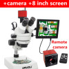 MUOU7X-45X Continuous zoom Binocular Stereo Microscope Inspection PCB Repair Two LED Light Source+camera +8 inch screen