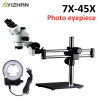 7X-45X Simul-Focal Double Boom Stand Trinocular Stereo Zoom Microscope Ring Light Microscopio biological microscope digital