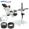 Lucky Zoom 3.5X-90X Simul-Focus Single Boom Stand Trinocular Stereo Microscope 56 LED Ring Illumination Microscopio Light
