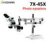 7X-45X Zoom 50/50 Split Simul-Focal Microscope double Boom stand Trinocular stereo Microscopio Set biological microscope lens