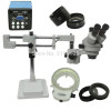 3.5x-90x arm frame stereo zoom microscope, hd 2 megapixel VGA industrial microscope camera 144 LED light.