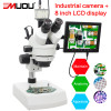 MUOU 7X-45X USB Video Trinocular Stereo Microscope With LED up and down light Continuous zoom +Industrial camera+8-inch display