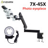 Simul-Focal 7X-45X Trinocular Stereo Microscope Articulating Arm Clamp Microscope LED Light electron microscope biological