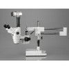 AmScope ZM-4TW3-FOR Professional Trinocular Stereo Zoom Microscope, EW10x and EW25x Eyepieces, 2X-225X Magnification, 0.67X-4.5X Zoom Objective, Fiber-Optic Ring Light, Double-Arm Boom Stand, 110V-120V, Includes 0.3x and 2.0x Barlow Lenses