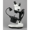 AmScope GM400TZ Trinocular Gemology Stereo Zoom Microscope, WH10x Eyepieces, 3.5X-90X Magnification, 0.7X-4.5X Zoom Objective, Halogen and Fluorescent Lighting, Inclined Pillar Stand, 110V-120V, Includes 0.5X and 2.0X Barlow Lenses