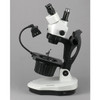 AmScope GM400TX Trinocular Gemology Stereo Zoom Microscope, WH10x Eyepieces, 3.5X-45X Magnification, 0.7X-4.5X Zoom Objective, Halogen and Fluorescent Lighting, Inclined Pillar Stand, 110V-120V, Includes 0.5X Barlow Lens