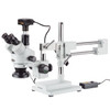 AmScope 3.5X-180X Simul-Focal Stereo Zoom Microscope on Dual Arm Boom Stand with 144-LED Ring Light and 18MP USB3.0 Camera