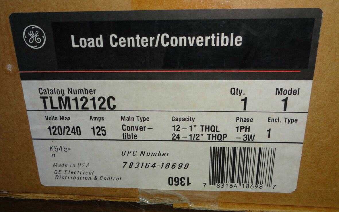 New General Electric Load Center / Convertible Tlm1212C Cu 120/240V