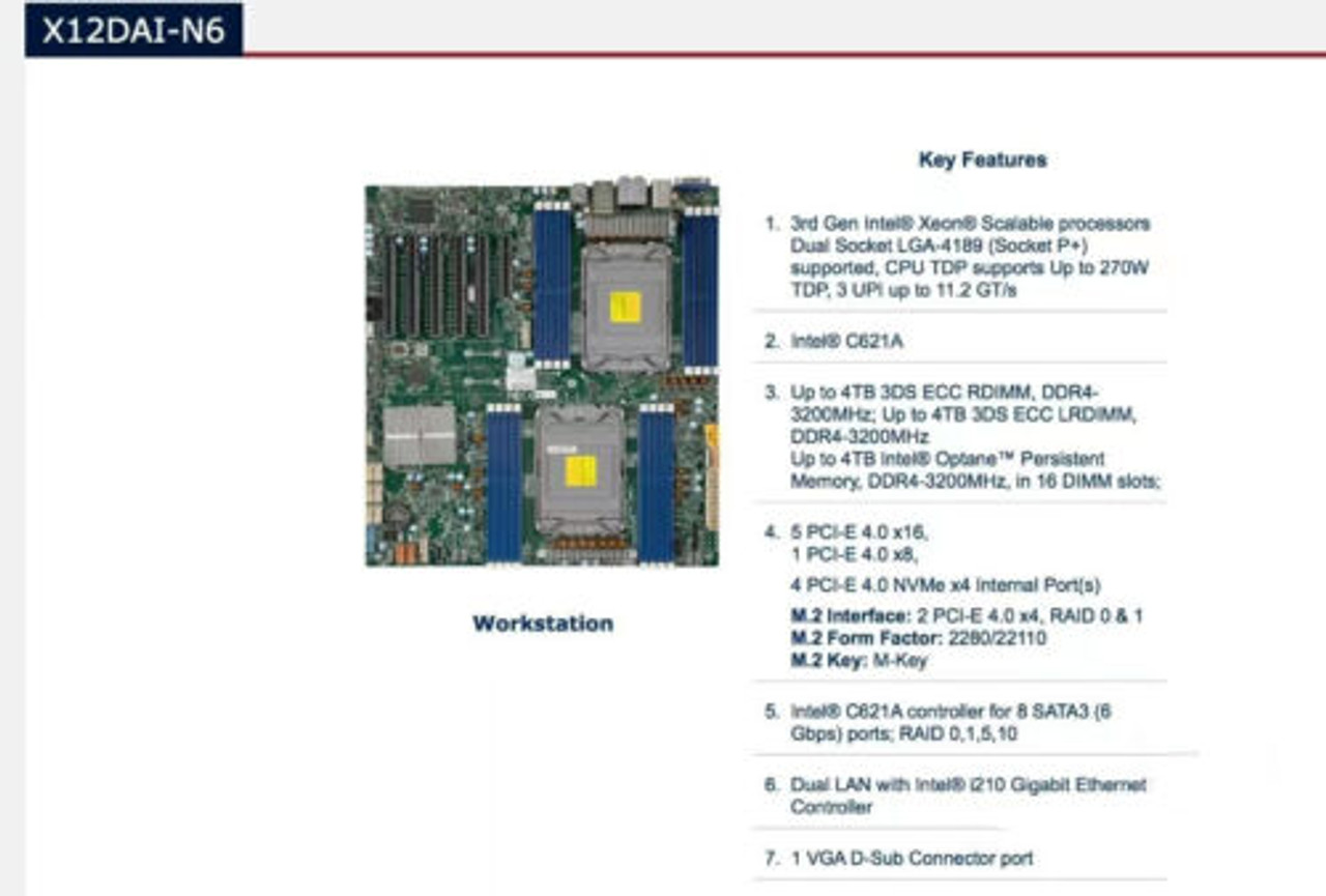 Supermicro X12Dai-N6 Motherboard+2 Intel Xeon Platinum 8375C Lga