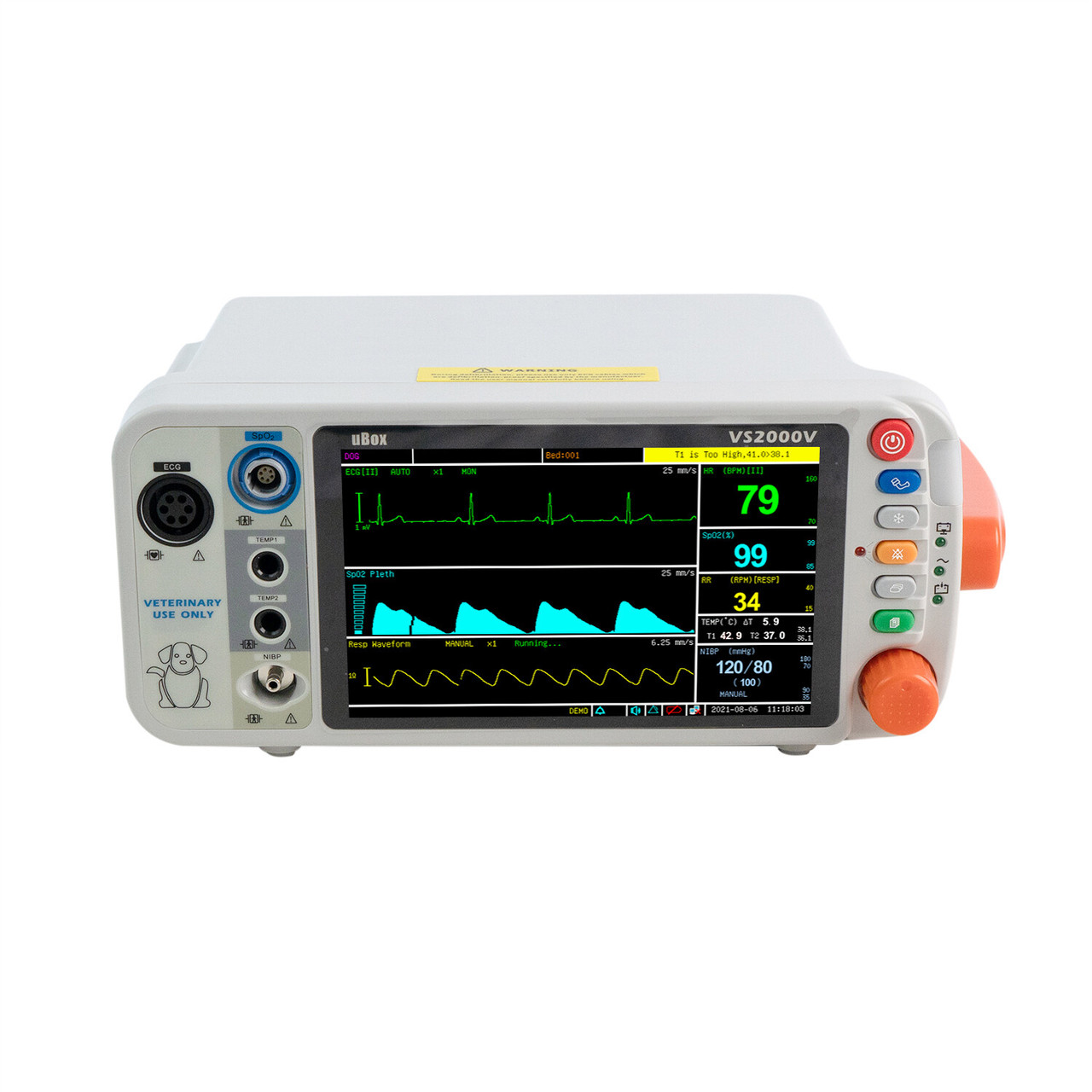 New VS2000VCM 7 Veterinary Vital Signs Monitor - ECG SpO2 NIBP TEMP ETCO2