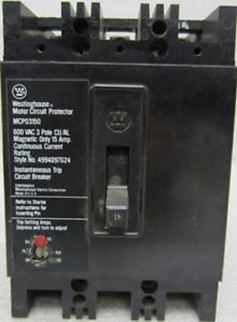NEW WESTINGHOUSE MCP03150R 600 VAC 15 Amp 3 Pole CIRCUIT BREAKER w/ AUX switch