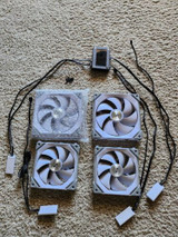 4 White Lian Li Fans (2 Sl120 / 2 Sl140) 3 Used 1 Brand New (Sl140) + Controller