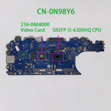 For Dell Laptop Latitude E5570 Adp80 La-C841P I5-6300 Cpu Motherboard Cn-0N98Y6