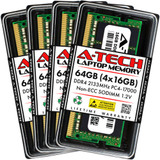 A-Tech 64Gb Kit 4X 16Gb Pc4-17000 Laptop Sodimm Ddr4 2133 Mhz Non-Ecc Memory Ram