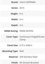 *8 8 Enclosures Nvent Hoffman A8064chnfss6 Enclosures 8x6x4" Ss 304
