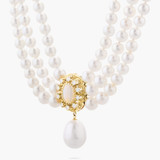 Three Strand Cultured Pearl Necklace with Opal & Diamond Centre Piece