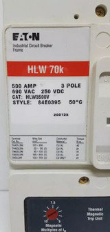 Eaton Hlw3500v 3 Pole 500amps Circuit Breaker Hlw 70k 690vac