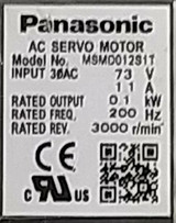 Panasonic Msmd012s1t Ac Servo Motor with Issoku 530492-07, Used