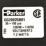 Parker GG20025B01 Solenoid Valve 110/120VAC 50/60Hz 7.2W 35-150psi 2" x 4" x 4"