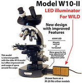 LED illuminator retrofit Kit with dimmer control for older WILD microscopes.