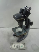 Vintage Bausch And Lomb Microscope W/ 3 Sliding Objectives - Eyepieces - Mirror