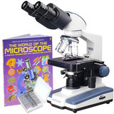 40X-2500X Led Lab Binocular Compound Microscope + Book + 25 Prepared Slides
