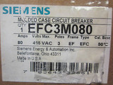 New SIEMENS 80 AMP 3 POLE CIRCUIT BREAKER TYPE EFC  EFC3M080...............A-04