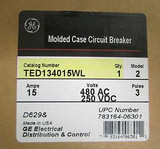 General Electric Ge Molded Case Circuit Breaker 3 Pole 15 Amp 480V Ted134015Wl
