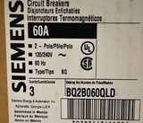 Siemens Bq2B060Qld 2 Pole 60A Circuit Breaker. Din Rail Mounts. Box Of 3 - New
