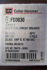 Cutler Hammer Westinghouse Industrial Circuit Breaker Fd3030 600Vac 30 Amps