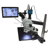 3.5X-90X Trinocular Articulating Arm Pillar Clamp Big Base Zoom Stereo Microscope With 14MP HDMI USB Camera 144 LED Light Source
