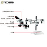 7X-45X Simul-Focal Double Boom Stand Trinocular Stereo Zoom Microscope 28MP HDMI Camera Ring Light digital microscope stand