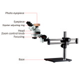 Simul-Focal Double Boom Stand Trinocular Stereo Zoom Microscope 28MP HDMI Camera Ring Light Microscopio 7X-45X micro scope